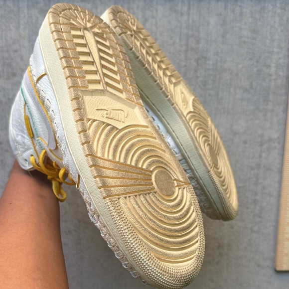 Nike Air Jordan union LA x bephies beauty supply High-Top Sneakers yellow white - Picture 11 of 15